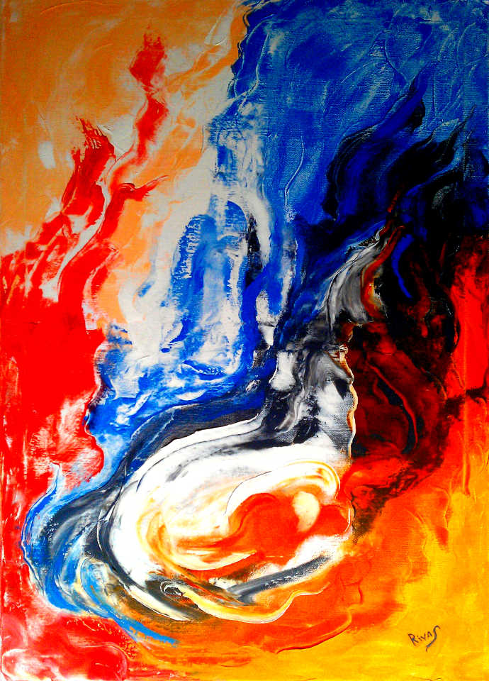 Cuadro Azul y rojo sobre gris - Obra de Paqui Rivas